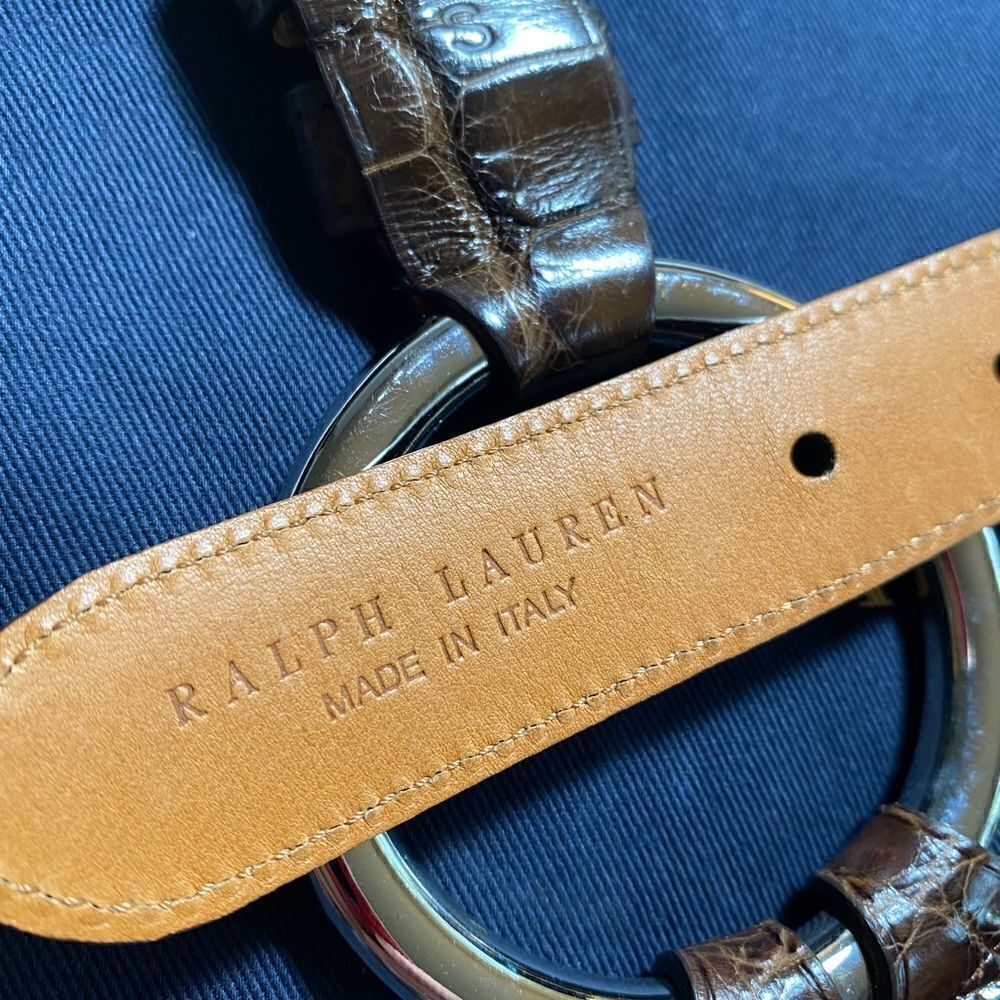 Ralph Lauren Made in Italy Alligator & Silver Tone Link O-Ring Tri-Strap Belt - Picture 8 of 10